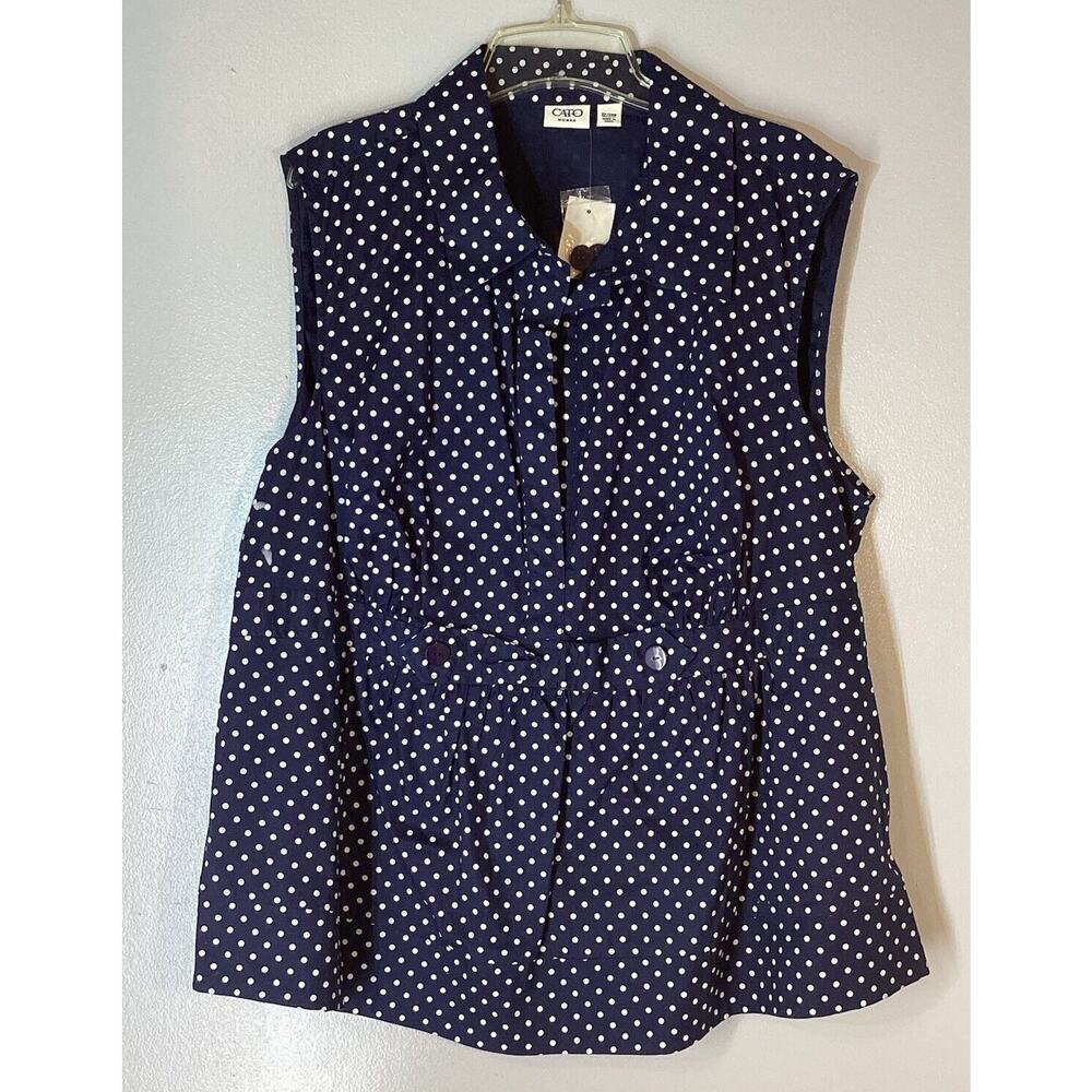 CATO Blue Sleeveless V Neck Collar Button Up Shirt Blouse Women's 22/24 NWT